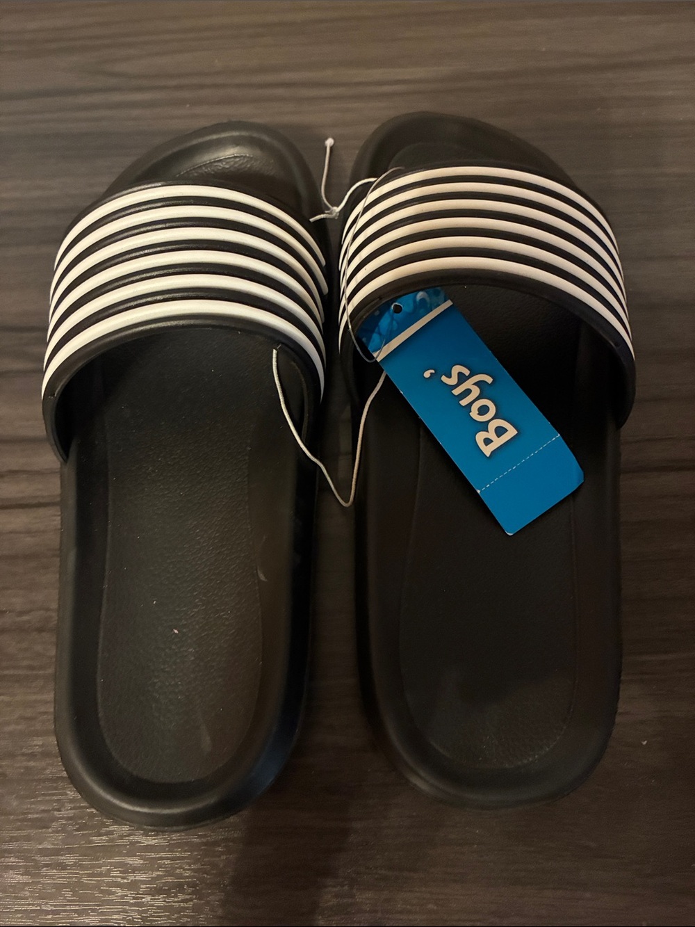 Black and White Multi-Stripe Comfort Slides Slip On Pool & Gym Sandals - Picture 5 of 7